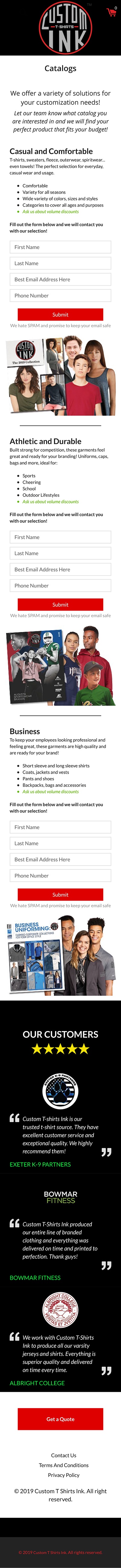 Custom T-Shirts Ink Mobile Catalog Request Page