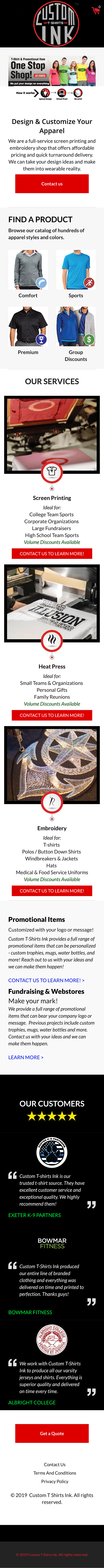 Custom T-Shirts Ink Mobile Home Page