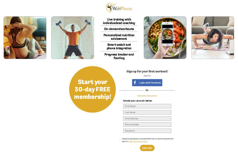 WebFitness Sign Up Page