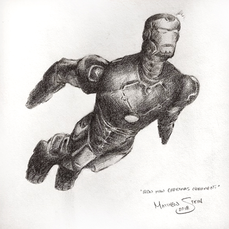 Iron Man tree ornament graphite pencil drawing