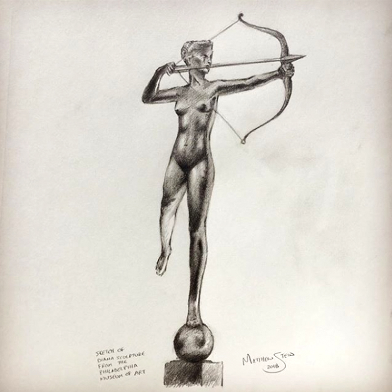 Stataue of Diana as a graphite pencil drawing